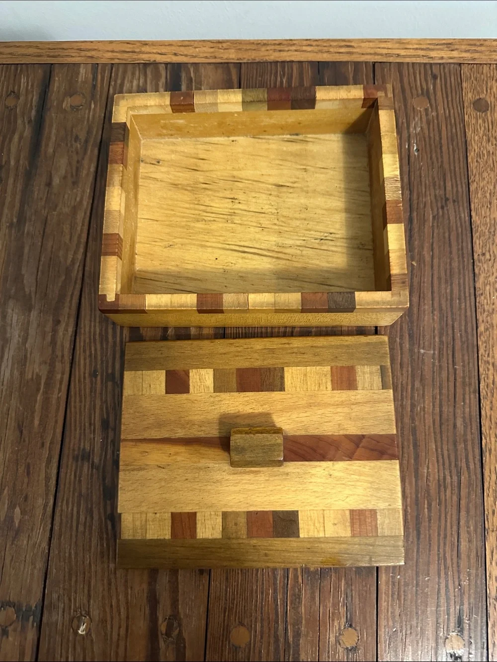 Handcrafted Wooden Decorative Box with Inlaid Accents